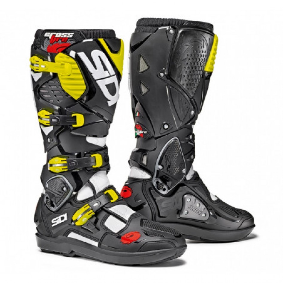 Stivali Sidi Crossfire 3 SRS Bianco Nero Giallo Fluo