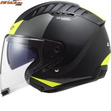 CASCO MOTO SCOOTER JET CON PARASOLE LS2 COPTER II NERO OPACO STRISCIE GIALLO FLUO